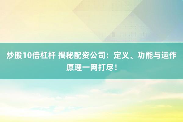 炒股10倍杠杆 揭秘配资公司：定义、功能与运作原理一网打尽！