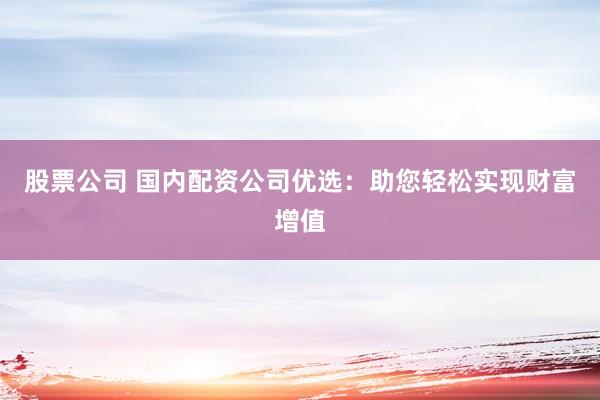 股票公司 国内配资公司优选：助您轻松实现财富增值