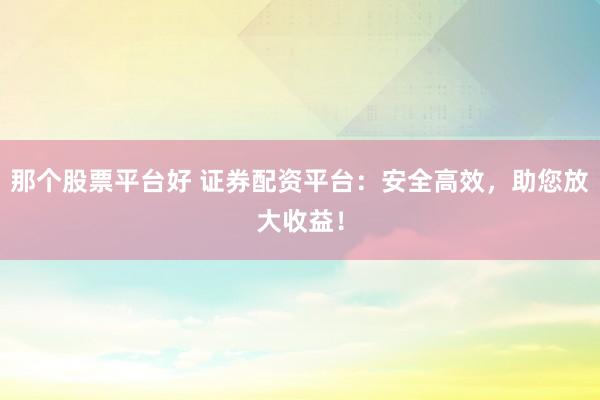 那个股票平台好 证券配资平台：安全高效，助您放大收益！