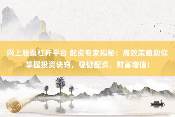 网上股票杠杆平台 配资专家揭秘：高效策略助你掌握投资诀窍，稳健配资，财富增值！