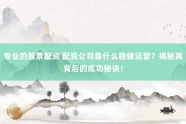 专业的股票配资 配资公司靠什么稳健运营？揭秘其背后的成功秘诀！
