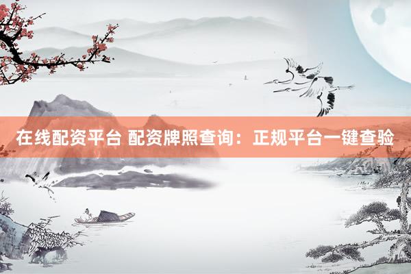 在线配资平台 配资牌照查询：正规平台一键查验