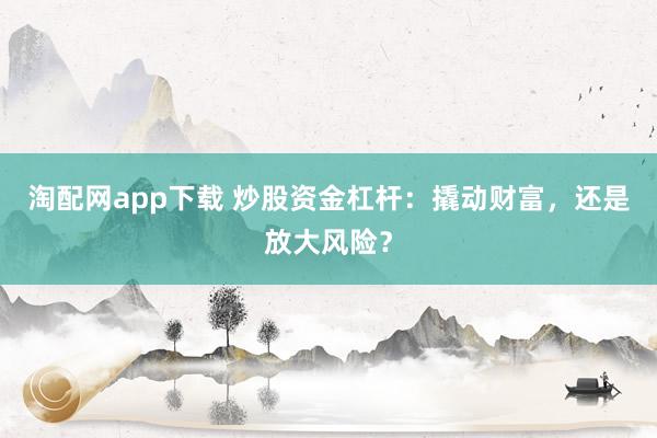 淘配网app下载 炒股资金杠杆：撬动财富，还是放大风险？