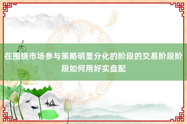 在围绕市场参与策略明显分化的阶段的交易阶段阶段如何用好实盘配