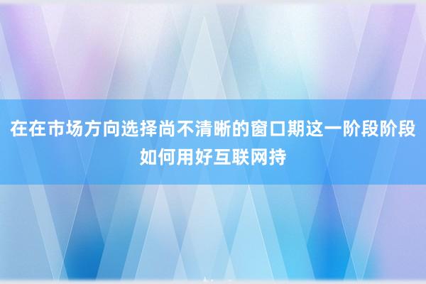 在在市场方向选择尚不清晰的窗口期这一阶段阶段如何用好互联网持