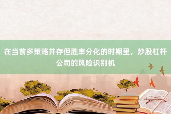 在当前多策略并存但胜率分化的时期里,炒股杠杆公司的风险识别机
