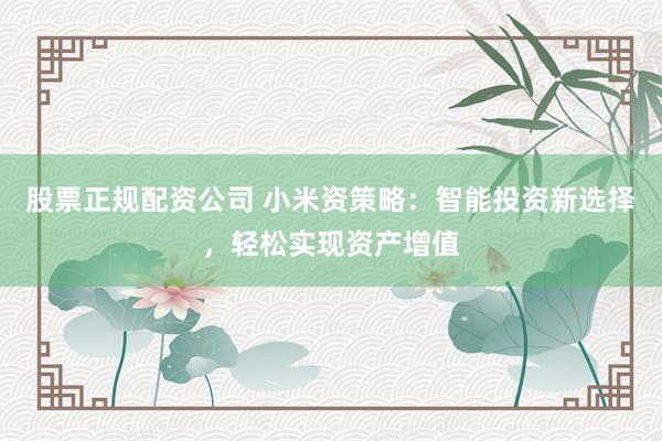 股票正规配资公司 小米资策略:智能投资新选择,轻松实现资产增值