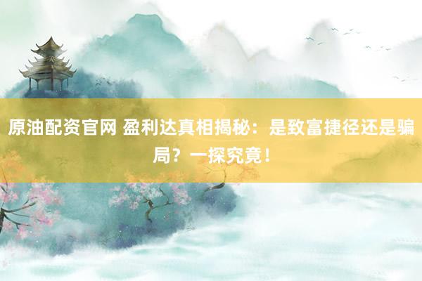 原油配资官网 盈利达真相揭秘:是致富捷径还是骗局?一探究竟!