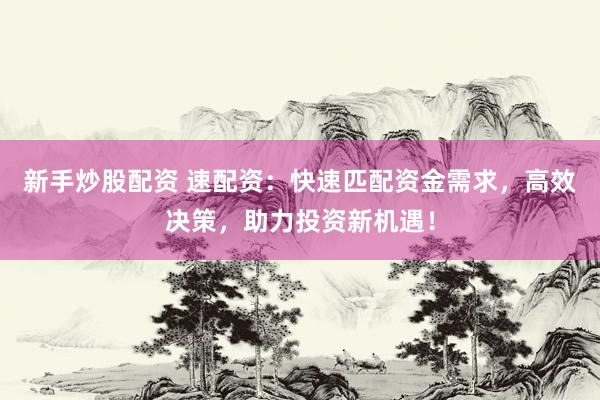 新手炒股配资 速配资：快速匹配资金需求，高效决策，助力投资新机遇！