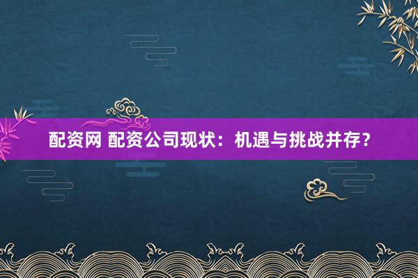 配资网 配资公司现状：机遇与挑战并存？