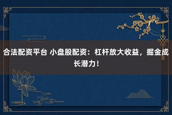 合法配资平台 小盘股配资：杠杆放大收益，掘金成长潜力！