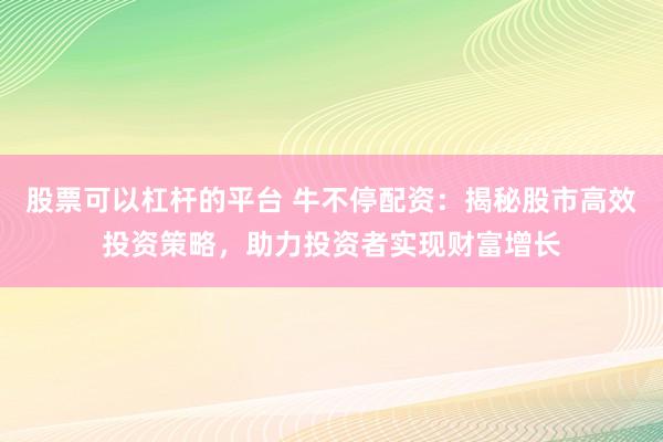 股票可以杠杆的平台 牛不停配资：揭秘股市高效投资策略，助力投资者实现财富增长
