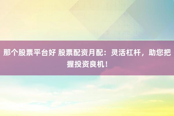 那个股票平台好 股票配资月配：灵活杠杆，助您把握投资良机！
